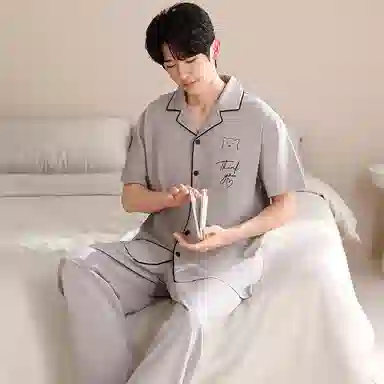 兰缪 舒适卡通可外穿短袖长裤夏季睡衣套装 男款 图片色