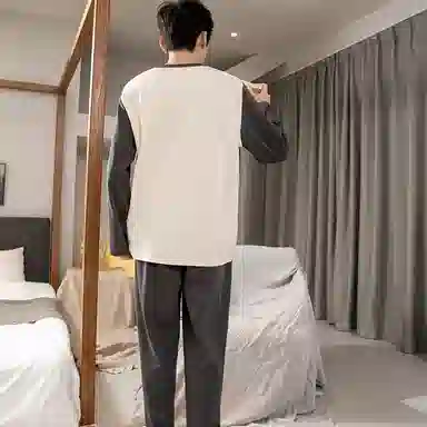 兰缪 卡通学生青少年薄款休闲长袖长裤家居服睡衣套装 男款 图片色