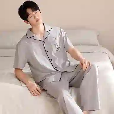 兰缪 舒适卡通可外穿短袖长裤夏季睡衣套装 男款 图片色