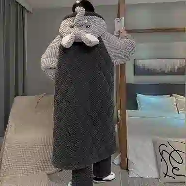 兰缪 保暖加厚连帽长款家居服睡衣套装 男款 图色