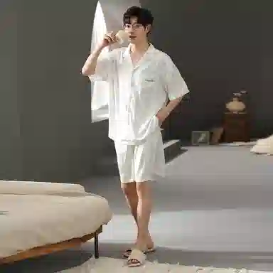 兰缪 凉感舒适透气短袖上衣可外穿家居服五分裤睡衣套装 男款 图片色