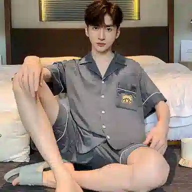 兰缪 夏季冰丝短袖时尚休闲短裤睡衣套装 男款 黑色