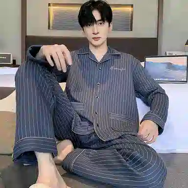 兰缪 加厚保暖亲肤长袖长裤家居服睡衣套装 男款 藏青色