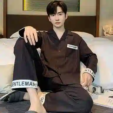 兰缪 纯棉长袖青少年时尚休闲家居服睡衣套装 男 图色