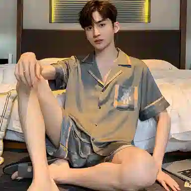 兰缪 夏季冰丝短袖时尚休闲短裤睡衣套装 男款 黑色