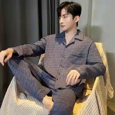 兰缪 休闲舒适亲肤长袖长裤家居服睡衣套装 男款 藏青色
