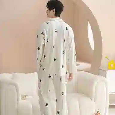 兰缪 男士春秋季纯棉开衫长袖休闲男生可外穿翻领家居服睡衣套装 男款