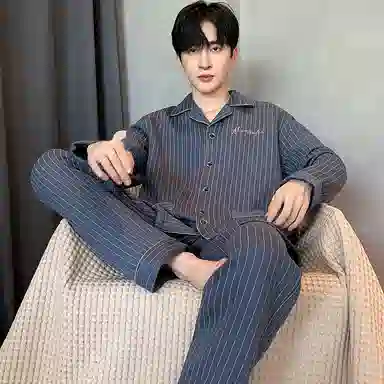 兰缪 加厚保暖亲肤长袖长裤家居服睡衣套装 男款 藏青色