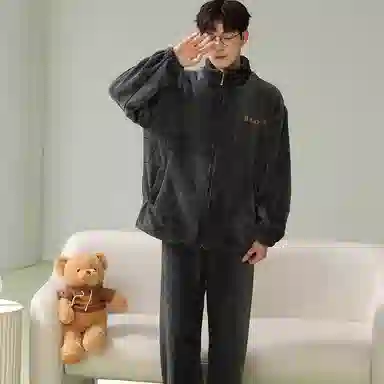 兰缪 新婚喜庆珊瑚绒加绒加厚本命年保暖长袖长裤睡衣套装 男款 红色