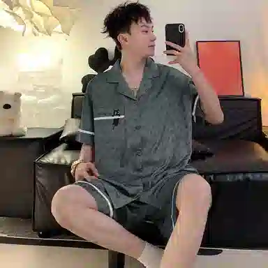 兰缪 高级感短袖可外穿家居服五分裤夏季睡衣套装 男款