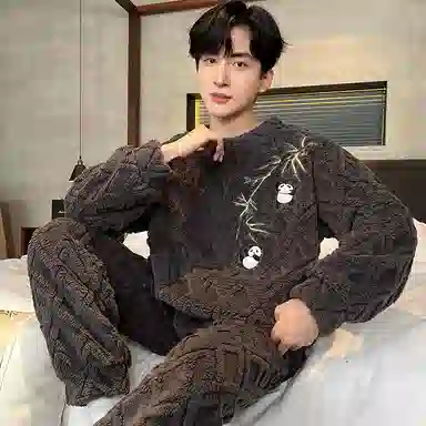 兰缪 加厚保暖舒适长袖长裤家居睡衣套装 男款 深灰色