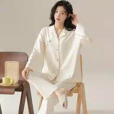 兰缪 薄款长袖长裤纯色高级感家居服睡衣套装 女款 图片色