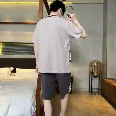 兰缪 卡通印花圆领套头短袖睡衣套装 男款