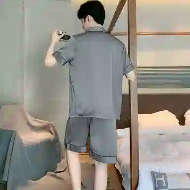 兰缪 夏季冰丝短袖时尚休闲短裤睡衣套装 男款 黑色