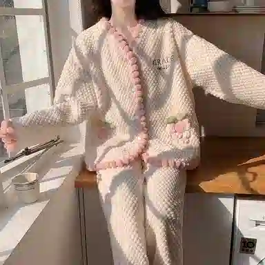 兰缪 可爱保暖休闲加厚家居服睡衣套装 女款 图色