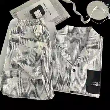 兰缪 舒适透气长袖长裤云朵棉薄款可外穿家居服睡衣套装 男款 图片色