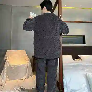 兰缪 加厚保暖舒适长袖长裤家居睡衣套装 男款 深灰色