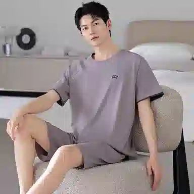 兰缪 舒适透气亲肤短袖薄款可外穿家居服睡衣套装 男款 图片色