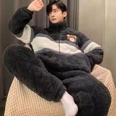 兰缪 三层加厚保暖青年舒适亲肤睡衣套装 男款 图片色