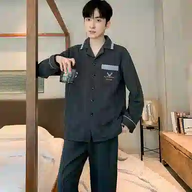 兰缪 加厚长袖舒适休闲可外穿家居服睡衣套装 男款 黑色