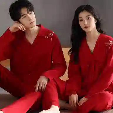 兰缪 长袖结婚新婚喜庆本命年长裤睡衣套装 女款 红色