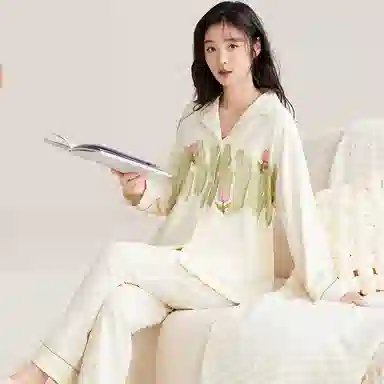 兰缪 可外穿翻领长袖上衣家居服长裤睡衣套装 女款 图片色