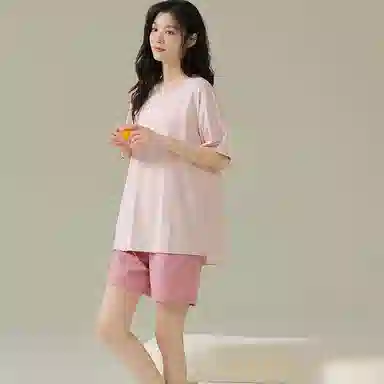 兰缪 舒适纯色凉感短袖三分裤睡衣套装 女款 图片色
