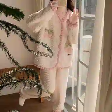 兰缪 可爱保暖休闲加厚家居服睡衣套装 女款 图色