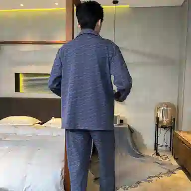 兰缪 休闲舒适亲肤长袖长裤家居服睡衣套装 男款 藏青色