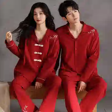 兰缪 长袖结婚新婚喜庆本命年长裤睡衣套装 女款 红色