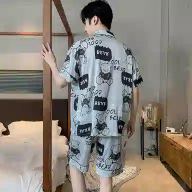 兰缪 时尚简约高级短袖凉感休闲短裤舒适亲肤长裤睡衣套装 男款