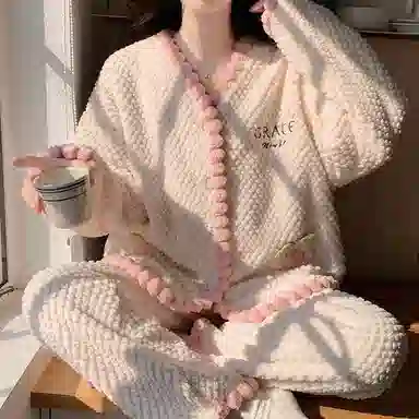 兰缪 可爱保暖休闲加厚家居服睡衣套装 女款 图色