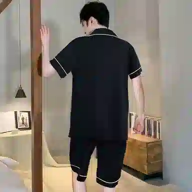 兰缪 时尚简约高级短袖凉感休闲短裤舒适亲肤长裤睡衣套装 男款