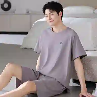 兰缪 舒适透气亲肤短袖薄款可外穿家居服睡衣套装 男款 图片色