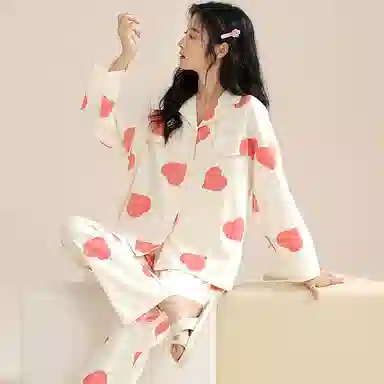 兰缪 甜美休闲开衫长袖长裤睡衣套装 女款 图片色