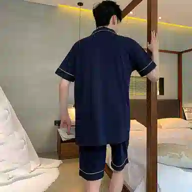 兰缪 凉感休闲短袖上衣居家服五分裤睡衣套装 男款 图片色