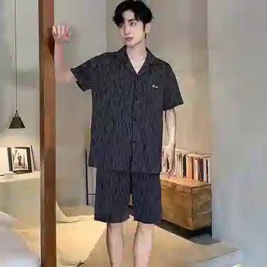 兰缪 时尚简约高级短袖凉感休闲短裤舒适亲肤长裤睡衣套装 男款