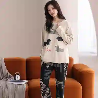 兰缪 圆领长袖长裤高级感休闲可外穿睡衣套装 男款 米色