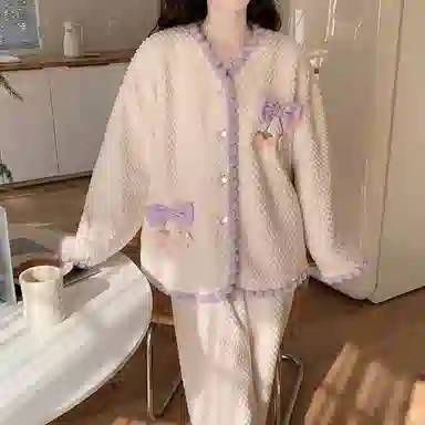 兰缪 可爱保暖休闲加厚家居服睡衣套装 女款 图色