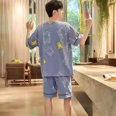 兰缪 时尚简约高级短袖凉感休闲短裤舒适亲肤长裤睡衣套装 男款