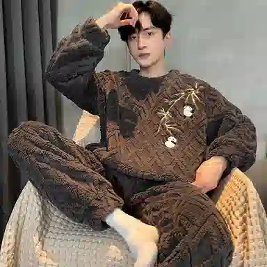 兰缪 加厚保暖舒适长袖长裤家居睡衣套装 男款 深灰色