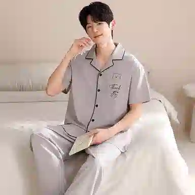 兰缪 舒适卡通可外穿短袖长裤夏季睡衣套装 男款 图片色