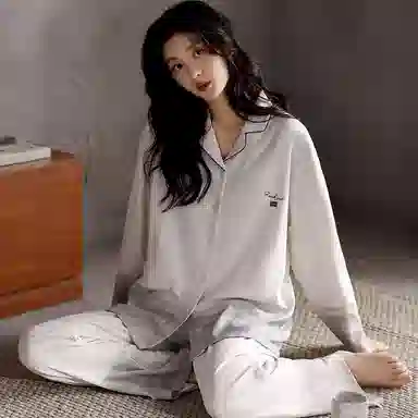 兰缪 舒适休闲透气带胸垫长袖长裤可外穿家居服睡衣套装 女款 图色