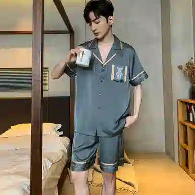 兰缪 夏季冰丝短袖时尚休闲短裤睡衣套装 男款 黑色