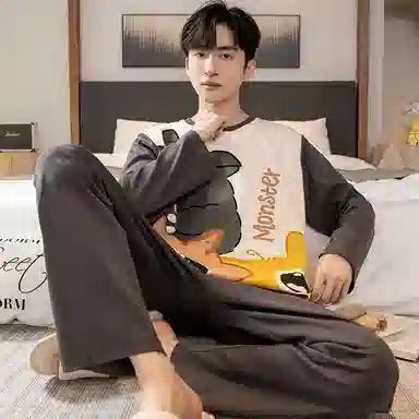 兰缪 卡通学生青少年薄款休闲长袖长裤家居服睡衣套装 男款 图片色