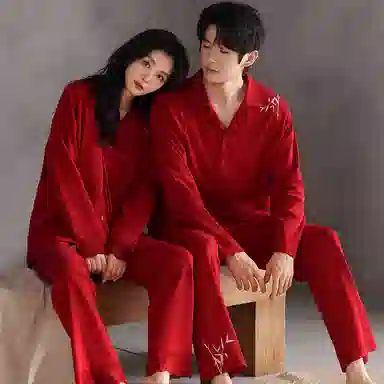 兰缪 长袖结婚新婚喜庆本命年长裤睡衣套装 女款 红色
