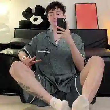 兰缪 高级感短袖可外穿家居服五分裤夏季睡衣套装 男款