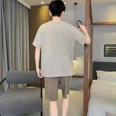 兰缪 莫代尔薄款休闲凉感短袖舒适透气亲肤短裤家居服睡衣套装 男款 图色