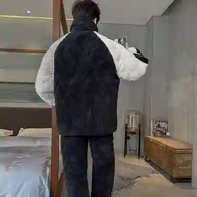 兰缪 三层夹棉家居服舒适透气保暖睡衣套装 男款 图片色