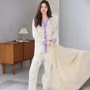 兰缪 长袖长裤怀孕期月子服产后喂奶哺乳家居服睡衣套装 女款 图片色